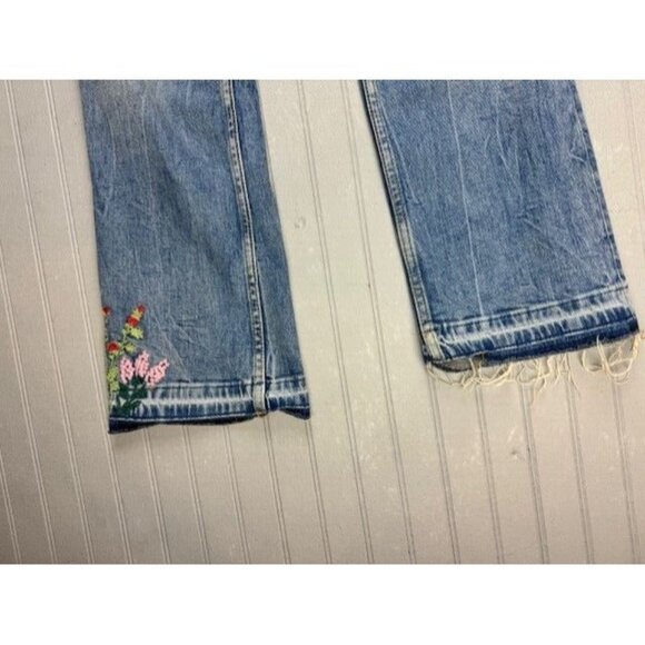 Zara Size 2 Womens Straight Jeans Mid Rise Embroidery Distress Raw Hem S… - Picture 5 of 5